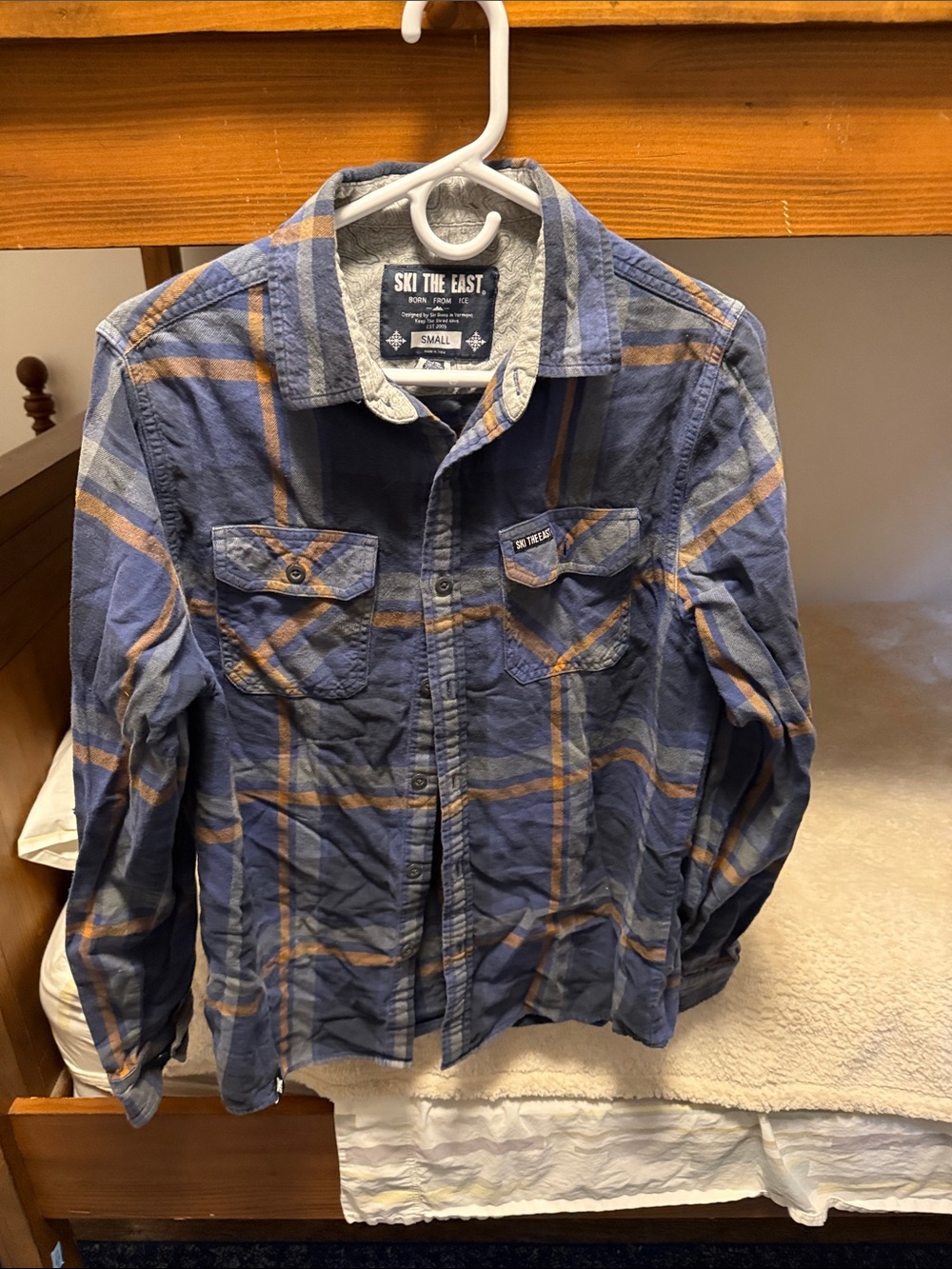 Ski the East Men'Small Plaid Shirt Blue & Orange Small